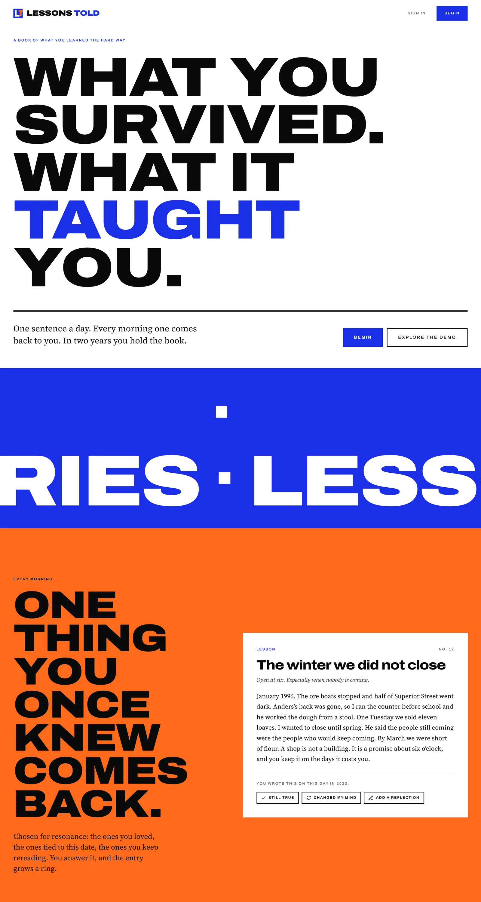 Lessons Told website on desktop